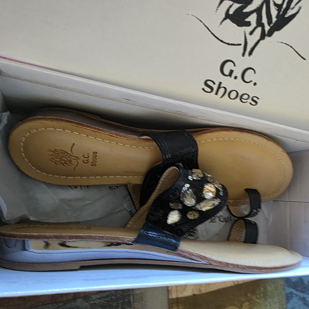 G.C. Shoes. Black and Gold Women's Sandals